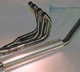 the gms exhaust system for the yamaha yzf r6, The GMS four into two into one stainless steel exhaust system Not shown are the stainless manifold spigots that the head pipes connect to the canister clamp and rubber grommet and the springs that hold the whole collection together