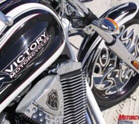 2009 victory cory ness signature jackpot review motorcycle com, Check out the bitchin diamond cut cylinder fins and billet Landshark wheels