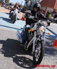 2009 daytona bike week report, Demo rides during Bike Week had a surprisingly strong demand considering the reduced attendance this year Here Duke adds one more to Victory Motorcycle s total riding the Corey Ness Signature Jackpot