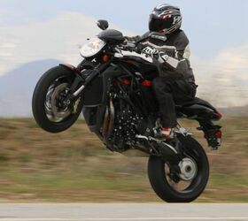 2012 mv agusta brutale r 1090 review motorcycle com, Gobs of low end grunt and a super short first gear ratio nearly 3 1 the Brutale quickly goes vertical like motorcycle Viagra