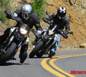2010 aprilia dorsoduro 750 vs ducati hypermotard 796 motorcycle com, With so many good qualities in each bike the battle for the lead seemed in constant state of flux