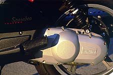2001 aprilia scarabeo 150 motorcycle com, Under this beautiful cover resides part of the automatic transmission that helps to separate the Scarabeo from motorcycle dom