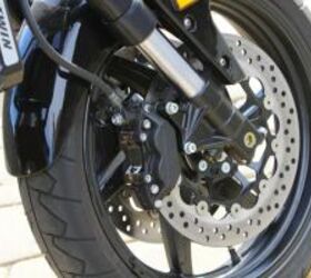 2010 hyosung gt650 review motorcycle com, Dual rotors calipers up front work adequately and get the job done