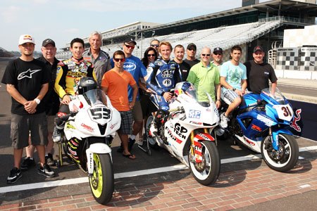 2011 motogp indianapolis preview, Seated on motorcycles from left to right JD Beach Jake Gagne and Martin Cardenas are familiar names for American motorcycle racing fans All three will compete in the Moto2 race at Indianapolis Motor Speedway