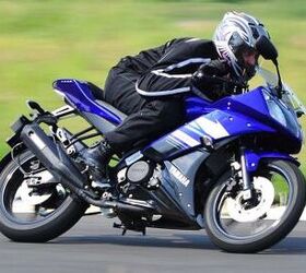 2012 yamaha yzf r15 review motorcycle com, Confident handling improved power delivery as well as incredible stability make the Yamaha R15 V2 0 a significantly better motorcycle to ride on a racetrack