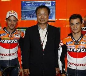 motogp 2010 brno results, Andrea Dovizioso left has earned a factory ride next season Hopefully Honda President and CEO Takanobu Ito can help him sort that out