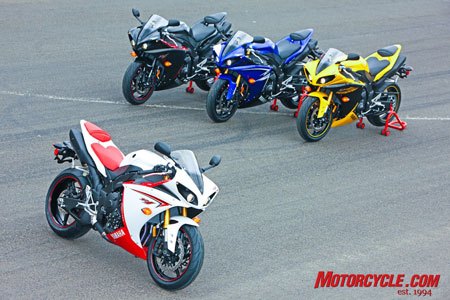 2009 yamaha r1 review motorcycle com, Arriving at dealers at the end of this month The Team Yamaha Blue version retails for 12 390 An extra 100 will buy either of the others each with matching pinstripes around their wheels