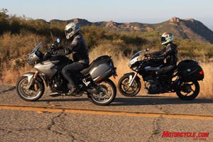 2010 triumph tiger se vs 2008 benelli tre1130k motorcycle com, The Triumph and Benelli both toy with the idea of adventure touring but are much better suited for on road only adventures