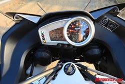 2010 triumph tiger se vs 2008 benelli tre1130k motorcycle com, Both instrument packages have a good mix of a centrally placed tach joined with an LCD panel Here we can see the compactness and simplicity of the Triumph s display