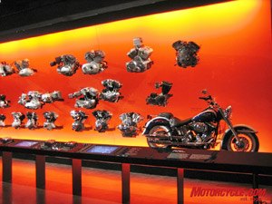 harley davidson museum grand opening, The Interactive Engine Room display is sure to be one of the most popular ones in the entire Museum On one wall all the various types of motors are displayed from 1903 to the present There are also several touch screens that explain the engine specs and features and you can push a button and actually hear what the motor sounds like when running In the same exhibit you can see how the single crankpin motor works in a cut away display and how the transmission puts power to the rear wheel