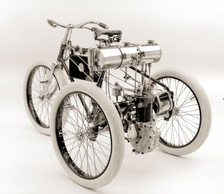 motorcycle history part 1, The milestone setting Orient Tricycle powered by the French DeDion engine would go on to establish the American record for the mile at one minute and ten seconds The machine seen here the sole surviving Orient Tricycle was acquired by collector restorer Don Whalen for the San Jose based Bunch American Motorcycle Collection Photo by Marcus Cuff