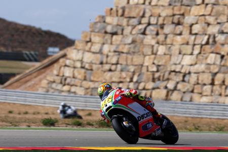 motogp 2012 aragon results, Aragon s Stone Wall serves as a backdrop for Ducati s Valentino Rossi