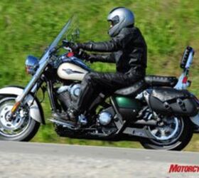 2009 kawasaki vulcan 1700 lt review motorcycle com, The Vulcan s relatively compact ergos provided a comfortable fit for our 5 foot 8 inch test dummy but the bars are set too far rearward for those on the tall side of 6 feet Rotating the bars forward in their clamps would open up the riding position