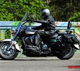 2009 kawasaki vulcan 1700 lt review motorcycle com, A rider s legs are able to tuck in around the Vulcan s narrow midsection despite the 5 3 gallon tank s width