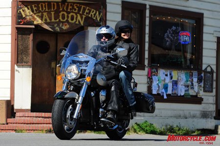 2009 kawasaki vulcan 1700 lt review motorcycle com, The light hatted cowboy rides into the sunset with the best gal in town