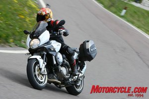 2009 aprilia mana gt abs review motorcycle com, The 850cc twin proved to be a nice mill for touring