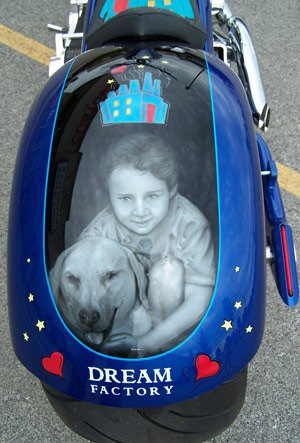featured motorcycle brands, Airbrushed art from Gary Smith reminds us that this chopper is for the kids