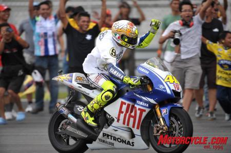 motogp 2009 sepang results, With his third place finish Valentino Rossi captured his ninth World Championship And yes that is a chicken on his helmet