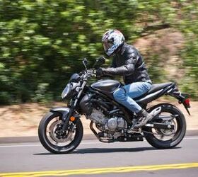 2013 suzuki sfv650 review motorcycle com, The seating position rider triangle is comfortable for a variety of sizes of riders however taller riders will notice the seat to footpeg distance is tight forcing an acute bend in a taller rider s knees