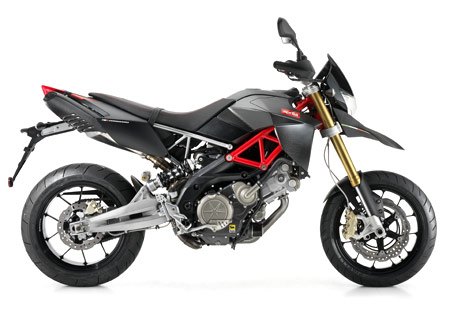 featured motorcycle brands, The Aprilia Dorsoduro Factory gets carbon fiber parts and red steel trellis frame