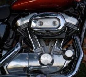 2012 harley davidson sportster superlow review motorcycle com, The heart of the SuperLow is Harley s long running 883 Sportster engine The air cooled pushrod V Twin provides ample get up n go and is a signatory component on this bike