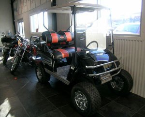 industry profile the shop s ron kanerva, Among all the bikes you ll even find Harley inspired golf carts at The Shop