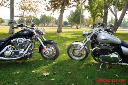 2010 kawasaki vulcan 1700 classic vs 2010 triumph thunderbird motorcycle com, Two cruisers for the American market And neither is American made Funny no