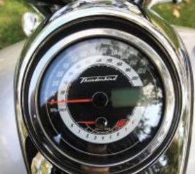 2010 kawasaki vulcan 1700 classic vs 2010 triumph thunderbird motorcycle com, The Birds slightly simpler dash has only one LCD panel but does have a drop swooping tach that displays a 6500 RPM redline