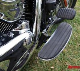 2010 kawasaki vulcan 1700 classic vs 2010 triumph thunderbird motorcycle com, The Vulcan s roomy floorboards and large brake pedal emphasize cozy cruising while the Thunderbird uses traditional footpegs