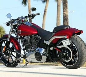 2013 harley davidson fxsb breakout review motorcycle com, Chopped fenders and a side mounted license plate expose plenty of rubber