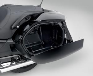 2013 honda gold wing f6b review motorcycle com, The F6B still provides plenty of cargo space for touring The left saddlebag features a USB port for electronics