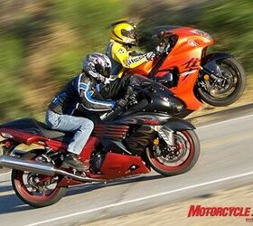 manufacturer 2008 hyperbike shootout hayabusa vs zx14 78157, The mighty Hayabusa feels that its chances at winning may be slipping away and so in a childish fit wheelies ahead of the confident Ninja