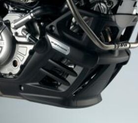 2012 suzuki v strom 650 abs review first ride video motorcycle com, Made of plastic so it s not a bash plate the under cowling is an optional accessory that visually ties the bike together and cleans the unsightly coolant plumbing