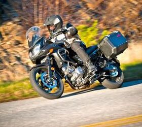 2012 suzuki v strom 650 abs review first ride video motorcycle com, The V Strom 650 ABS Adventure model is a factory equipped upgrade but it only comes in black Adding the accessories to the standard model is an option but it ll cost more
