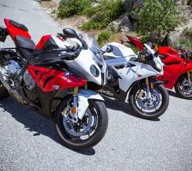2012 european literbike shootout video motorcycle com, The BMW S1000RR left Aprilia RSV4 R APRC center and Ducati 1199 Panigale S represent three of the hottest sportbike exports to come out of Europe