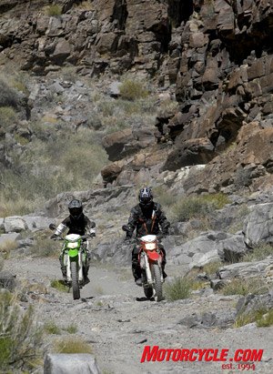 2009 kawasaki klx250s review motorcycle com, The rocky trails of Death Valley s Echo Canyon can be unforgiving if not ridden with respect I speak from experience