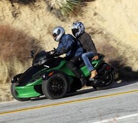 2012 can am spyder roadsters review video motorcycle com, Can Am offers a distinct choice when it comes to exactly how you d like to hit the road