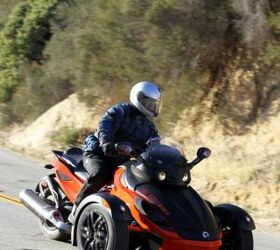 2012 can am spyder roadsters review video motorcycle com, The Spyder RS S receives new colors and the addition of Fox shocks to the sportiest of Spyders