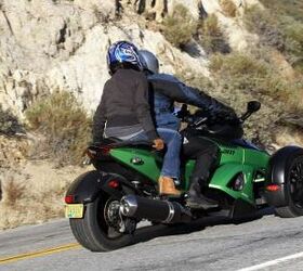 2012 can am spyder roadsters review video motorcycle com, Four years after its introduction the Can Am Spyder is still unlike anything else on the road