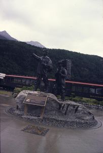 skating into skagway, The Skagway Centennial Statue depicts a Tlingit guide and gold hunter