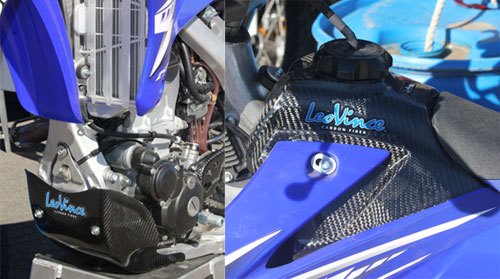 roadrace factory school and race team video, These two views give a good look at a few of the Leo Vince X3 Works carbon fiber pieces used to protect the WRs from tumbles