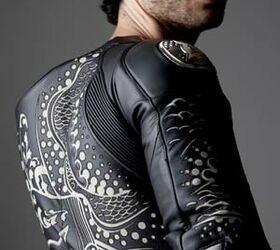 featured motorcycle brands, The white tattoo designs were formed by cutting away the black outer layer to reveal the white kangaroo skin