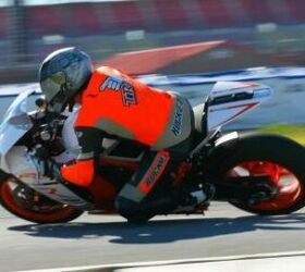 2012 ktm rc8 r and rc8 r race spec review first ride motorcycle com, The white and orange color scheme or the RC8 R can easily be mistaken for its track only counterpart but the proof is in the go fast equipment adorning the Race Spec machine