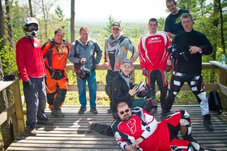 dirt biking in the shadow of the laurentian mountains video, Our group stopped to ham it up and take some pictures and the breathtaking Bird s Eye View lookout