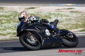 2009 bmw s1000rr preview motorcycle com, Test rider Jeremy McWilliams a former MotoGP pilot puts the S1000RR development bike through its paces