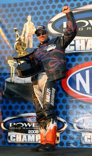 krawiec wins nhra drag championship, Ed Krawiec s NHRA Pro Stock Motorcycle Championship was Harley Davidson s fourth title in five years