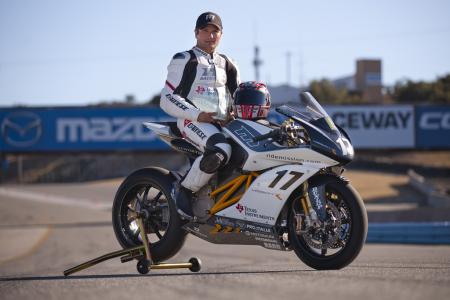 electric motorcycle racing season wrap up, Steve Rapp and the exquisitely finished Mission R was the fastest and best looking e bike package at Laguna Seca Photo by Eric Gulbransen