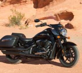 2013 suzuki boulevard c90t b o s s review motorcycle com, The B O S S s blacked out components stand out nicely against the backdrop of the Valley of Fire