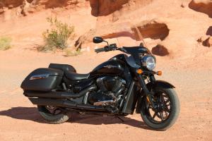 2013 suzuki boulevard c90t b o s s review motorcycle com, The B O S S s blacked out components stand out nicely against the backdrop of the Valley of Fire