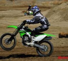 2010 kawasaki kx450f review motorcycle com, A light front end makes nose up landings the norm
